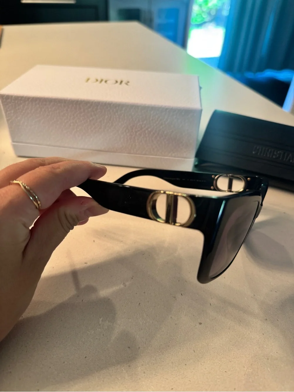 Dior Black Square Sunglasses with Gold CD Temples (30Montaigne S8U)